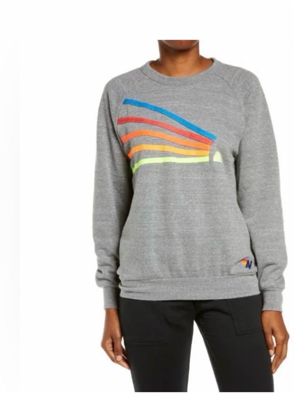 Aviator Nation Gray Crewneck with Yellow & Orange Accent